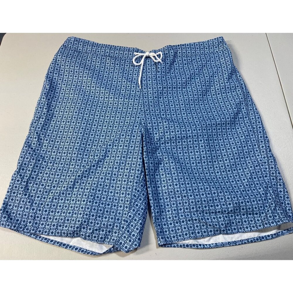 St. Johns Bay Mens 2XLT Light Blue Geo Swim Shorts w Drawcord Waist 11" Inseam
